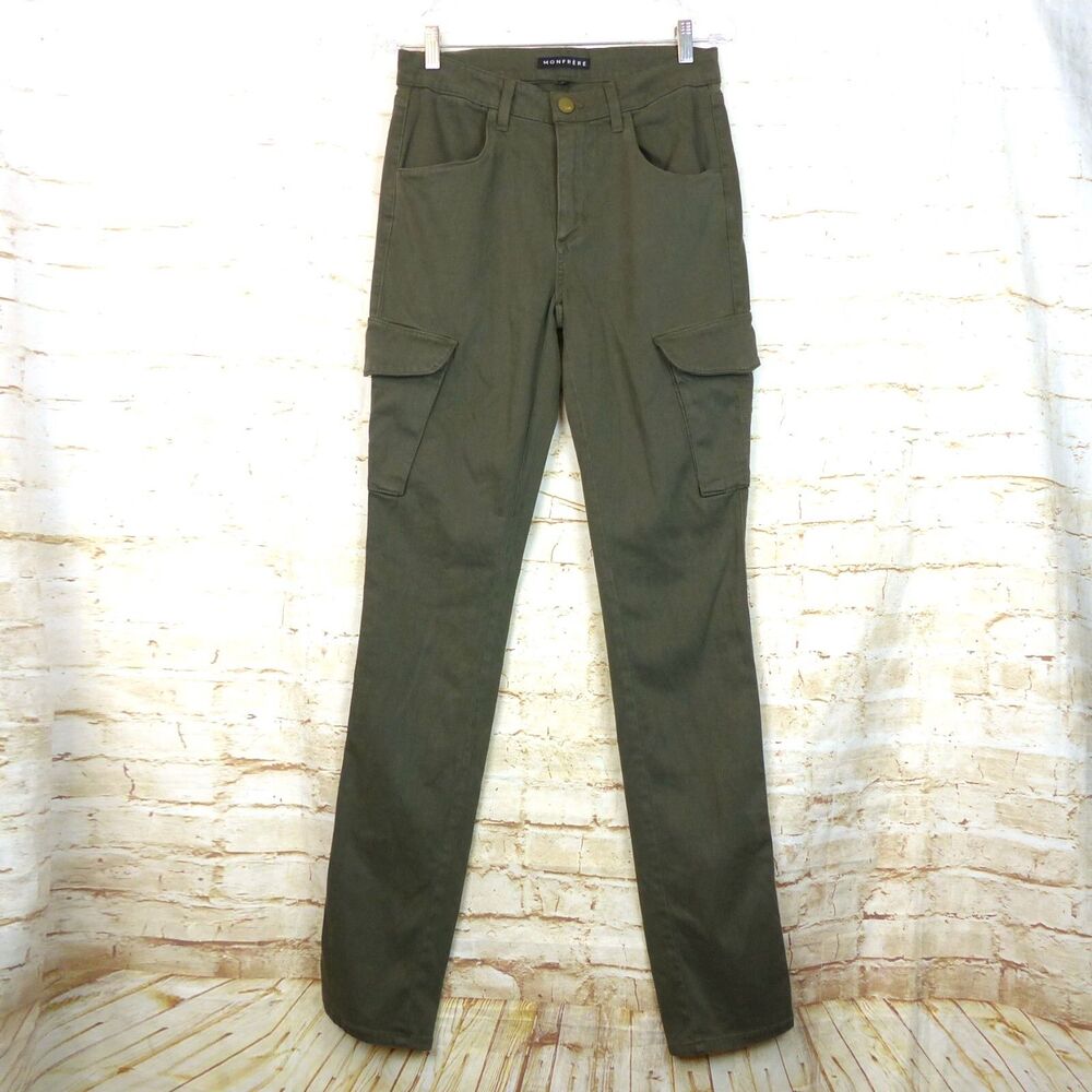 Monfrere Preston Cargo Pants Mens 30 Slim Fit Olive Green Stretch Utility $255